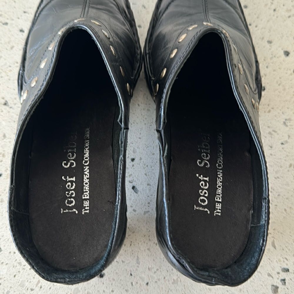 Josef Seibel Women’s Black Leather Western Studs Heels Slip On Mule Clog Size 36 - Picture 5 of 13